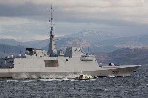 This French Navy Aquitaine Class Destroyer "FS Aquitaine" (D650) is seen arriving at Her Majesty's Naval Base Clyde, also known as Faslane. The French are huge users of HF, in particular they use STANAG4258, RTTY and HF-ALE. The STANAG and RTTY is normally encrypted but you can sometimes get callsign information from the messages. They also use USB, especially the Transports, AWACS and Maritime Patrol Aircraft